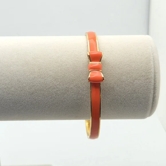 Kate Spade New York Skinny Mini Bow Enamel Bangle - Gold & Coral/Orange - Picture 13 of 14